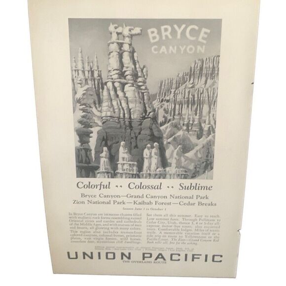 Vintage 1927 Union Pacific Bryce Canyon Ad Advertisment - Picture 2 of 4